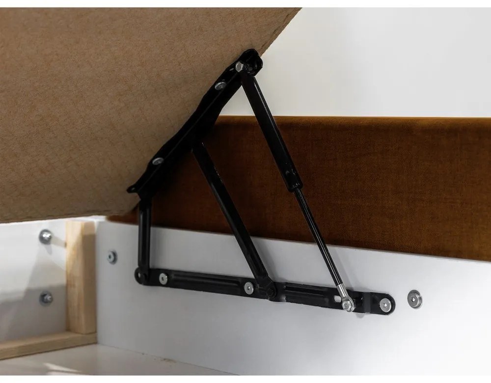 Okkersárga kárpitozott franciaágy tárolóhellyel, ágyráccsal 180x200 cm Jade – Bobochic Paris