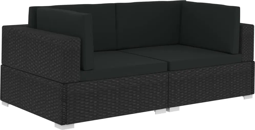 vidaXL 2 db fekete moduláris polyrattan sarokfotel párnákkal