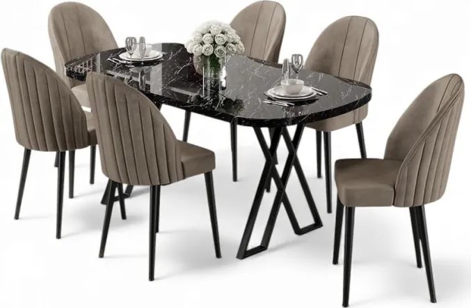 Kaye étkezőgarnitúra, fekete márvány-cappuccino, 168 cm – TR240CHR2837