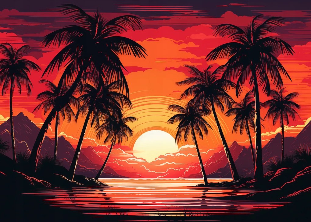 Poszter 70x50cm Pálmafák a lagúnánál