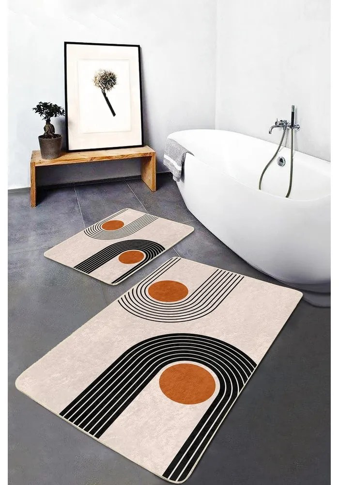 Bézs bársony fürdőszobai kilépő szett 2 db-os 60x100 cm Dot Arch – Mila Home