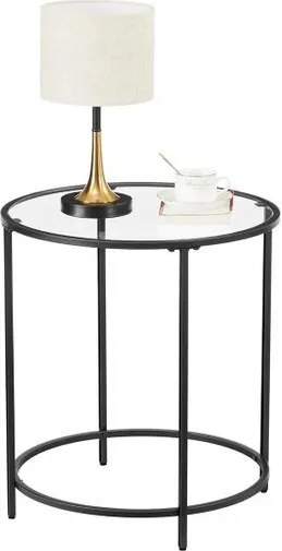 Kerek dohányzóasztal kiegészítő fekete acél szerkezet üveg asztallap