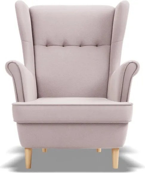 Uszak fotel, bársony, rózsaszín