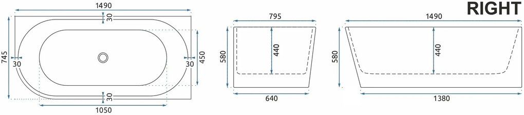 Fürdőkád SYDNEY BELLANTO RIGHT 150cm