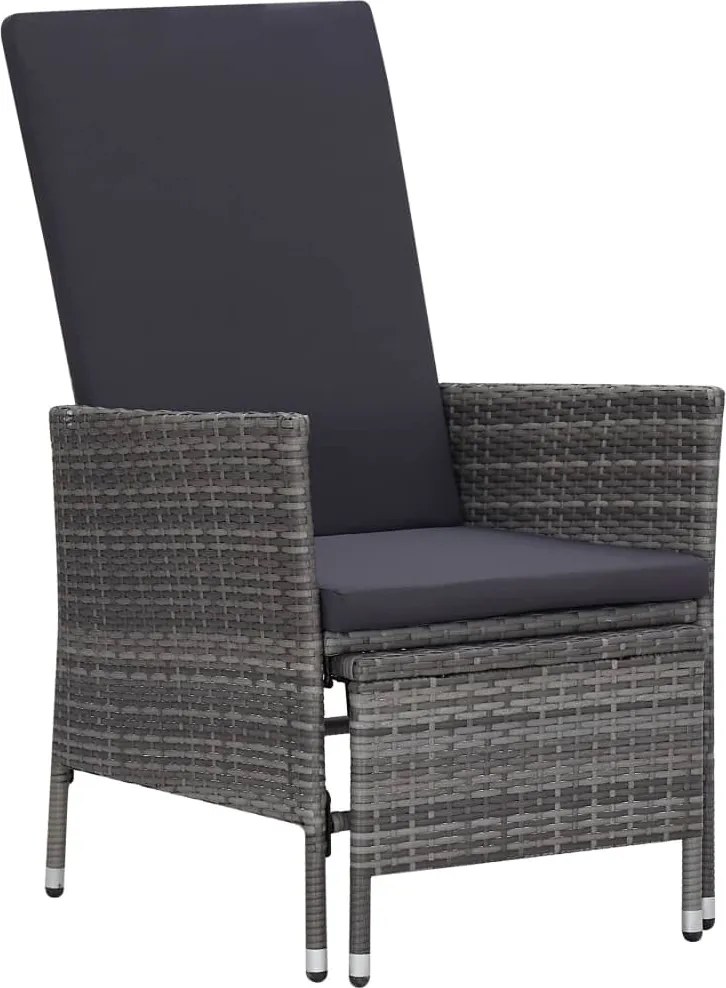 vidaXL szürke dönthető háttámlás polyrattan kerti szék párnákkal