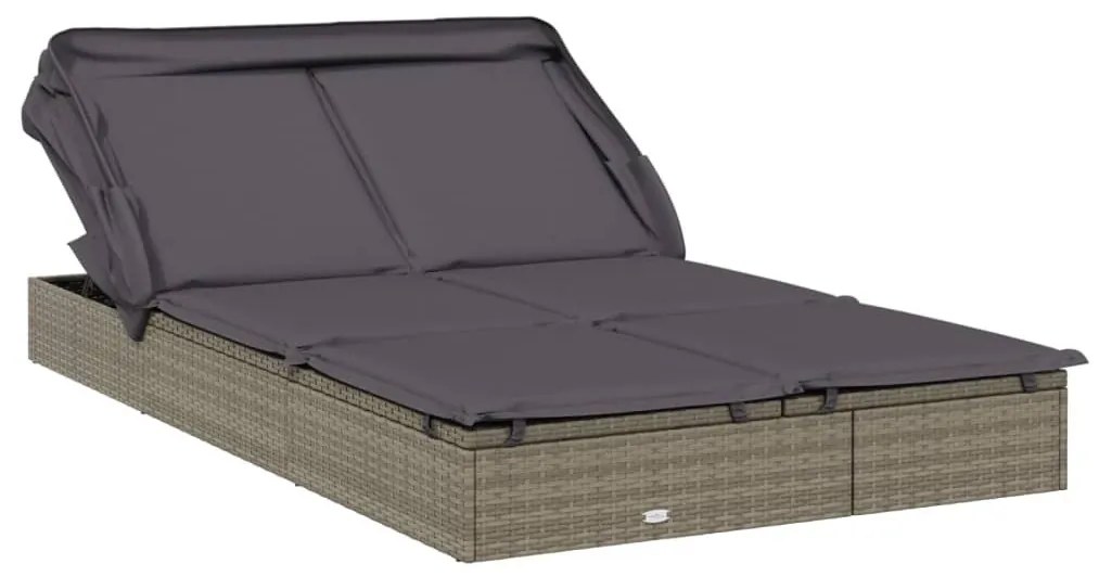 2 személyes szürke polyrattan napágy tetővel 213 x 118 x 97 cm