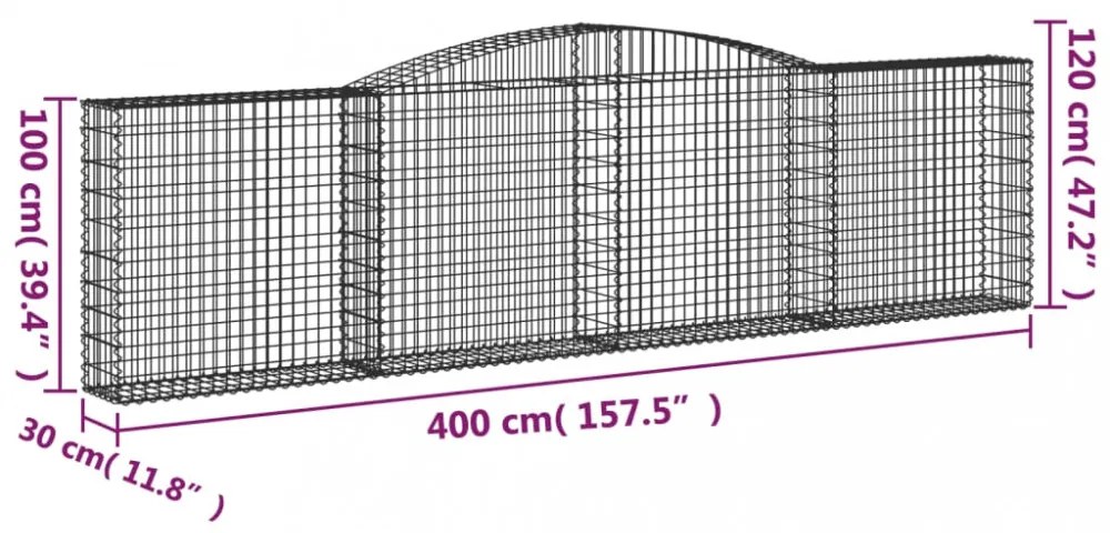 vidaXL 20 db íves horganyzott vas gabion kosár 400x30x100/120 cm