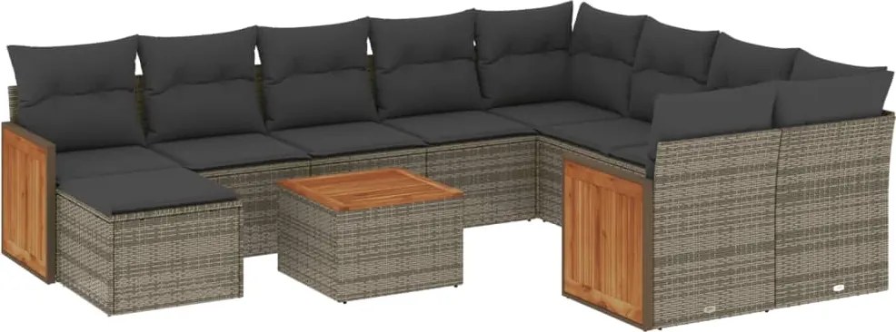 vidaXL 11 részes szürke polyrattan kerti ülőgarnitúra párnákkal