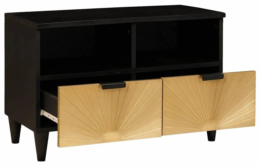 TV szekrény Fekete és Arany 70 x 33 x 46 cm tömör mangófa