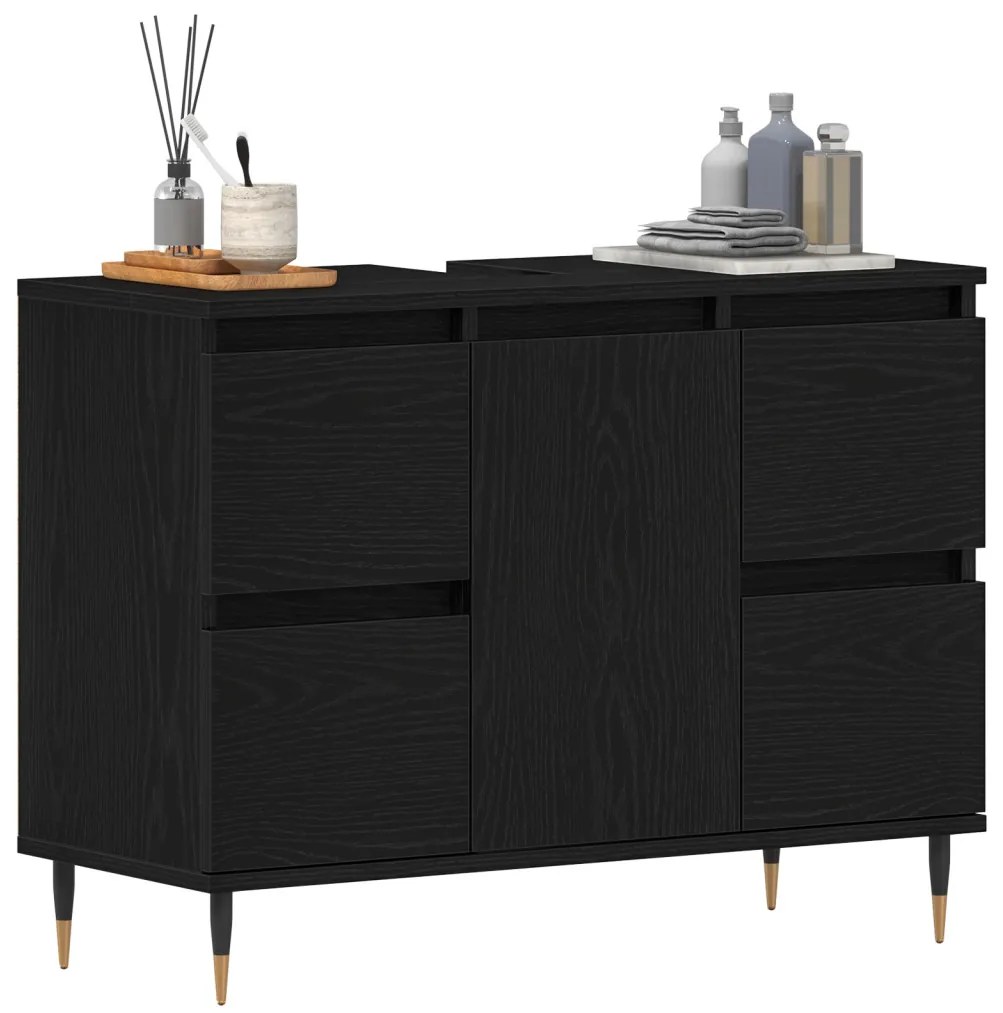 Fürdőszoba Mosdó Szekrény Fekete Tölgy 80x33x60 cm Mérnöki Fa
