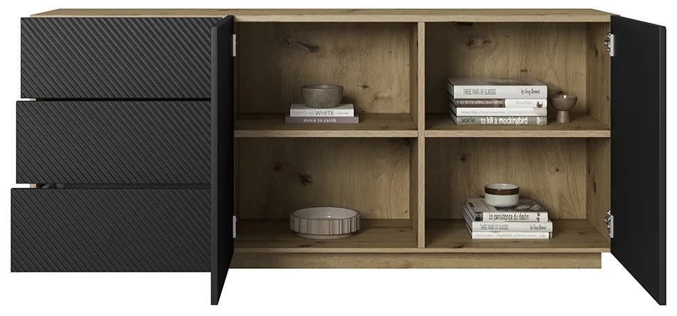 Asha komód 167 cm kétajtós fiókos - artisan / fekete matt