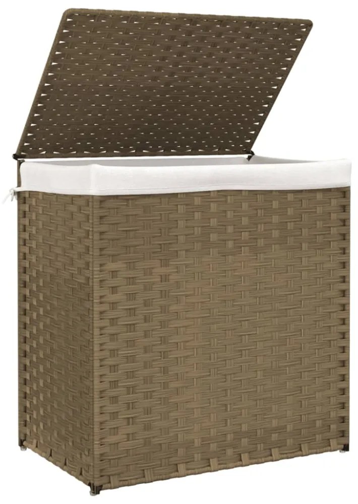 polyrattan szennyeskosár 2 rekesszel 53x33x57 cm