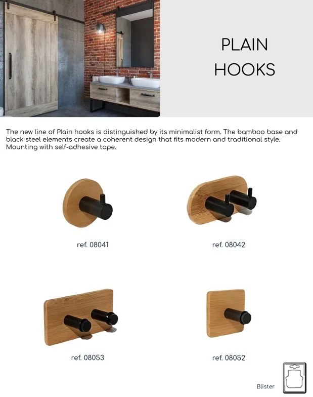 BISK Erga Plain, négyzet alakú 1 horog törölközőhöz, fekete-barna, ERG-08052