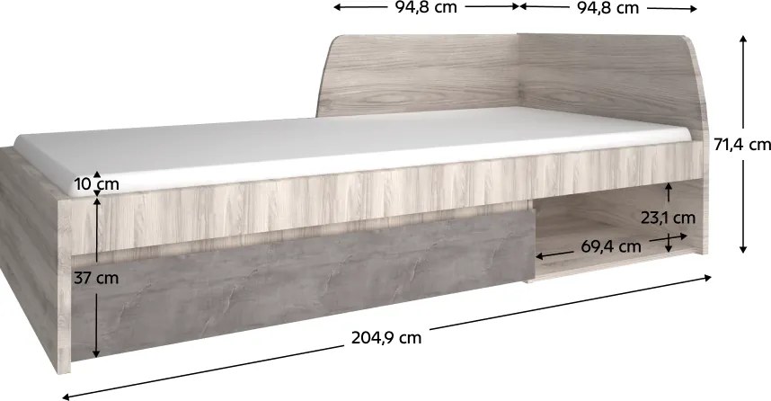 Ágy, 90x200, nairobi gesztenye/onix, JESI NEW