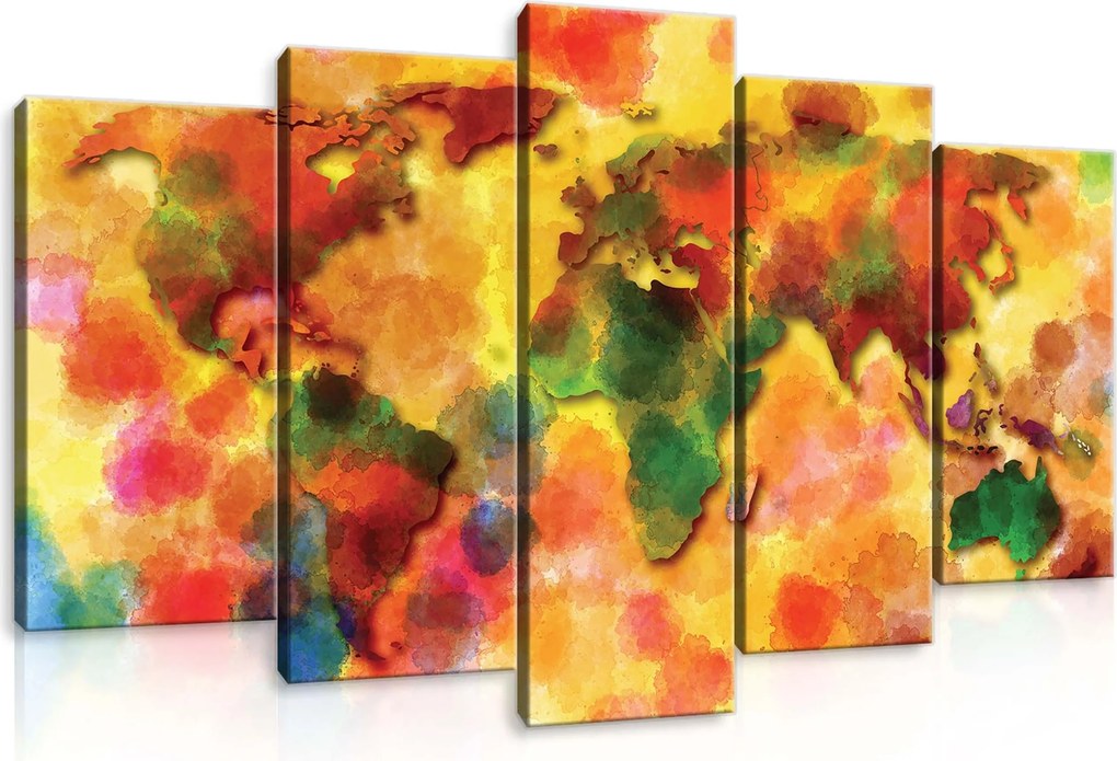 Vászonkép 100x60 moduláris poliptich világtérkép absztrakt színes modern