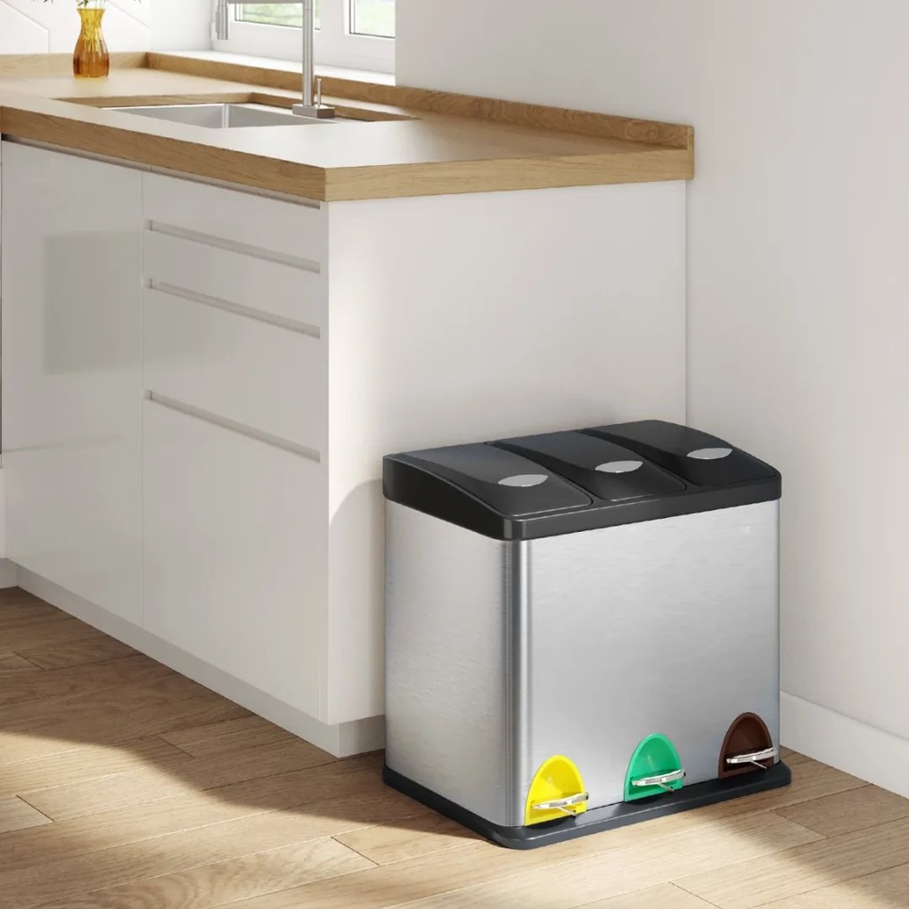 SORT szelektív hulladékgyűjtő, 24l (3x8l), ezüst Jurhan