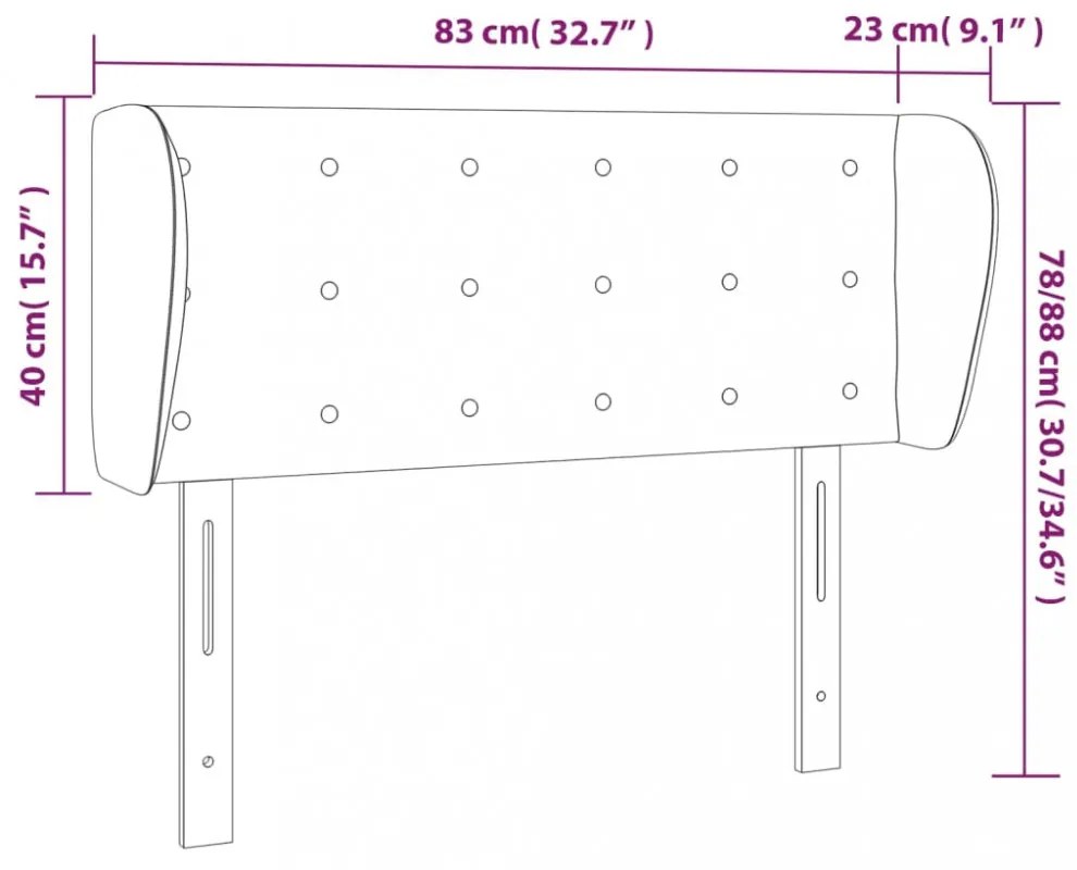 sötétbarna szövet fejtámla szárnyakkal 83x23x78/88 cm