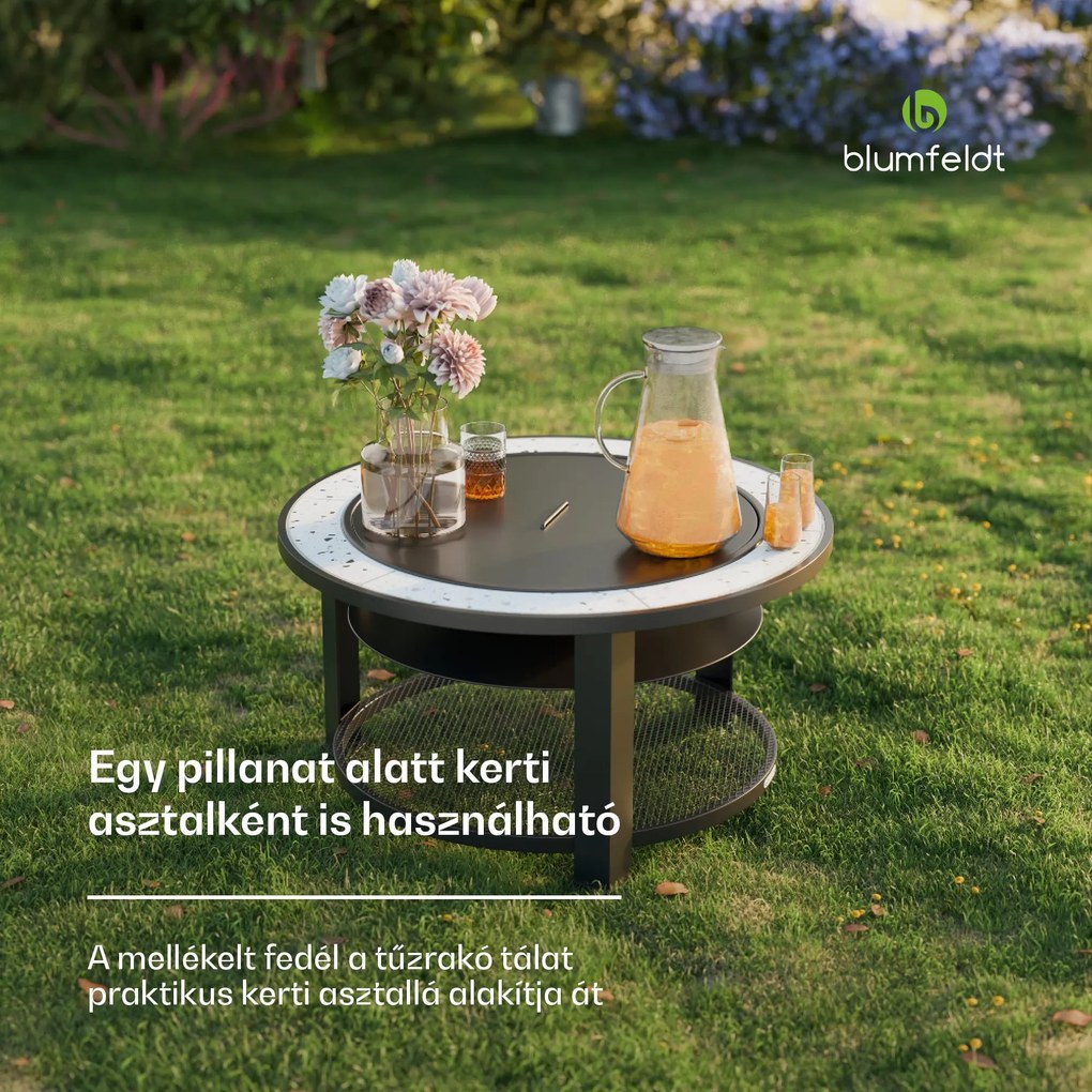 Blumfeldt Merano Circolo 3 az 1-ben, tűzrakóhely grill funkcióval, használható asztalként, 87 cm-es átmérő