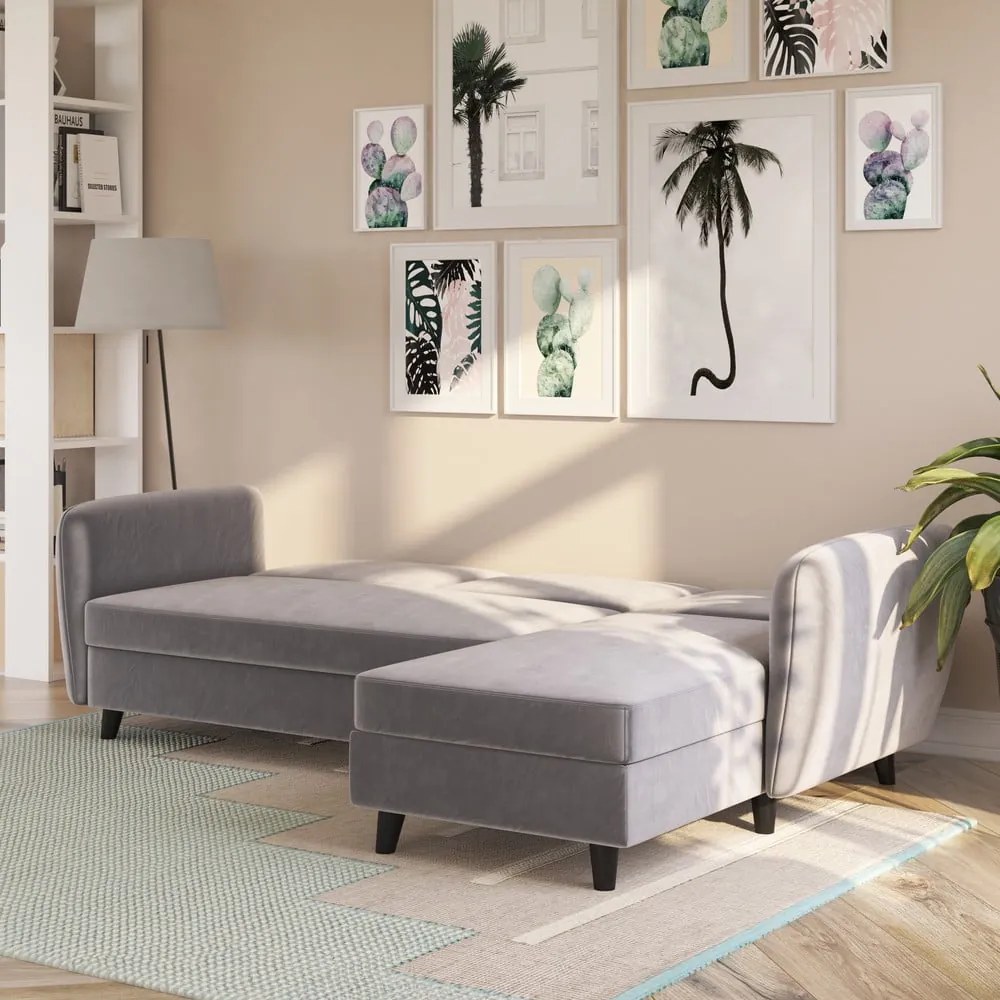 Szürke bársony kinyitható sarokkanapé Perry – Støraa