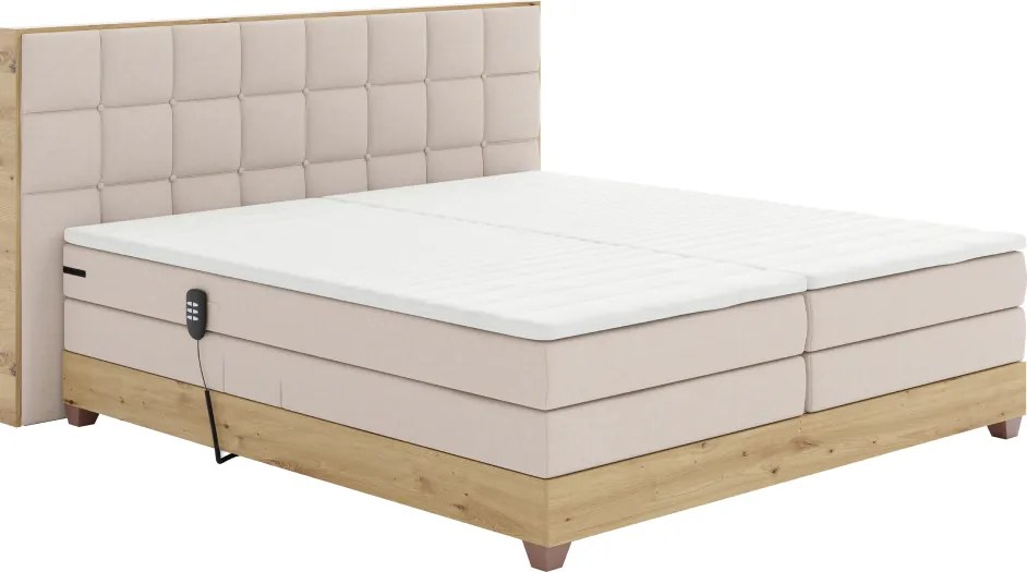 Elektromos állítható ágy, boxspring, bézs/artisan tölgy, 160x200, TIANA