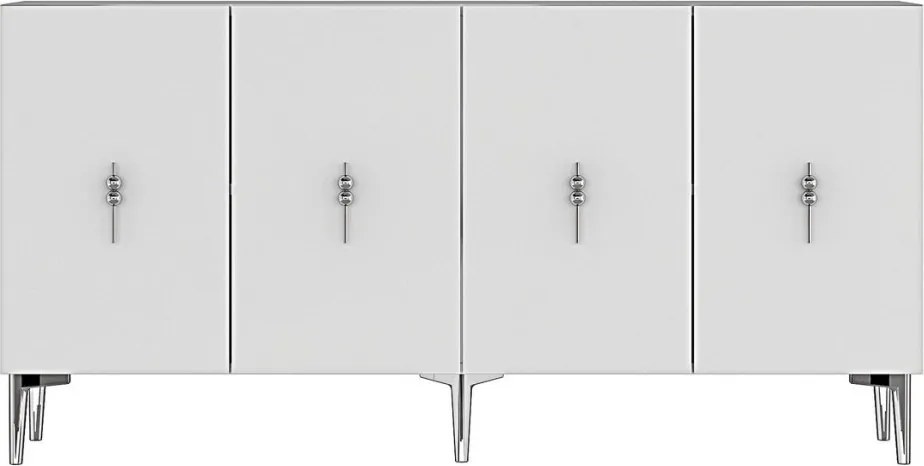 Komód, fehér-ezüst, 125 cm