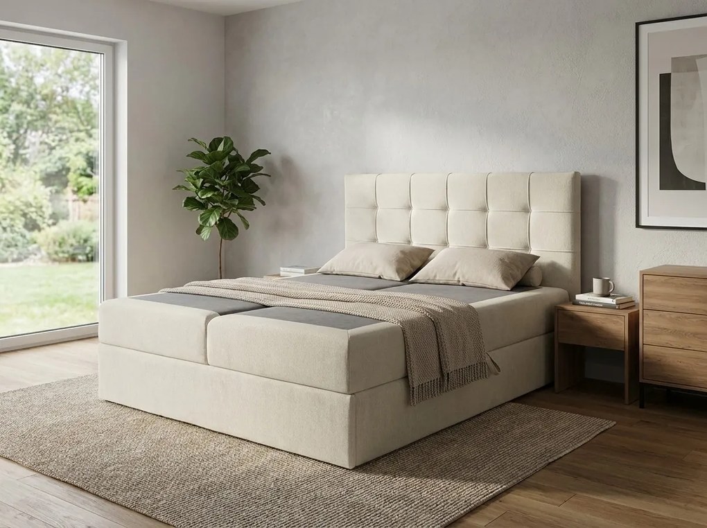 Kárpitozott boxspring ágy DIRELIS VIBE 140x200 cm krém Matrac: Bonell rugós matrac