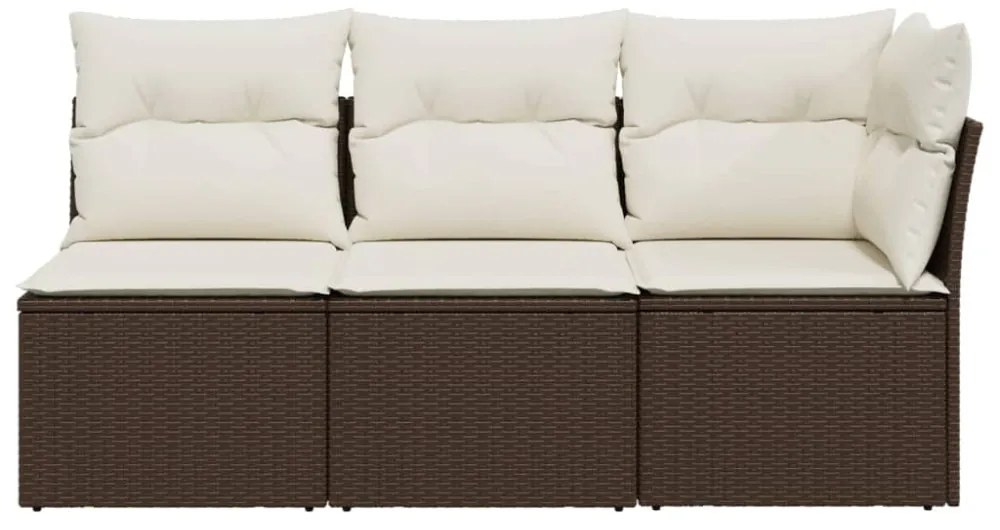 3 személyes barna polyrattan kerti kanapé párnával