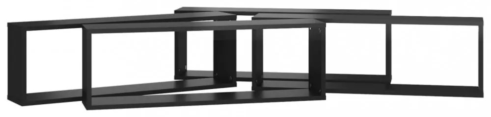 4 db magasfényű fekete forgácslap fali kockapolc 80x15x26,5 cm