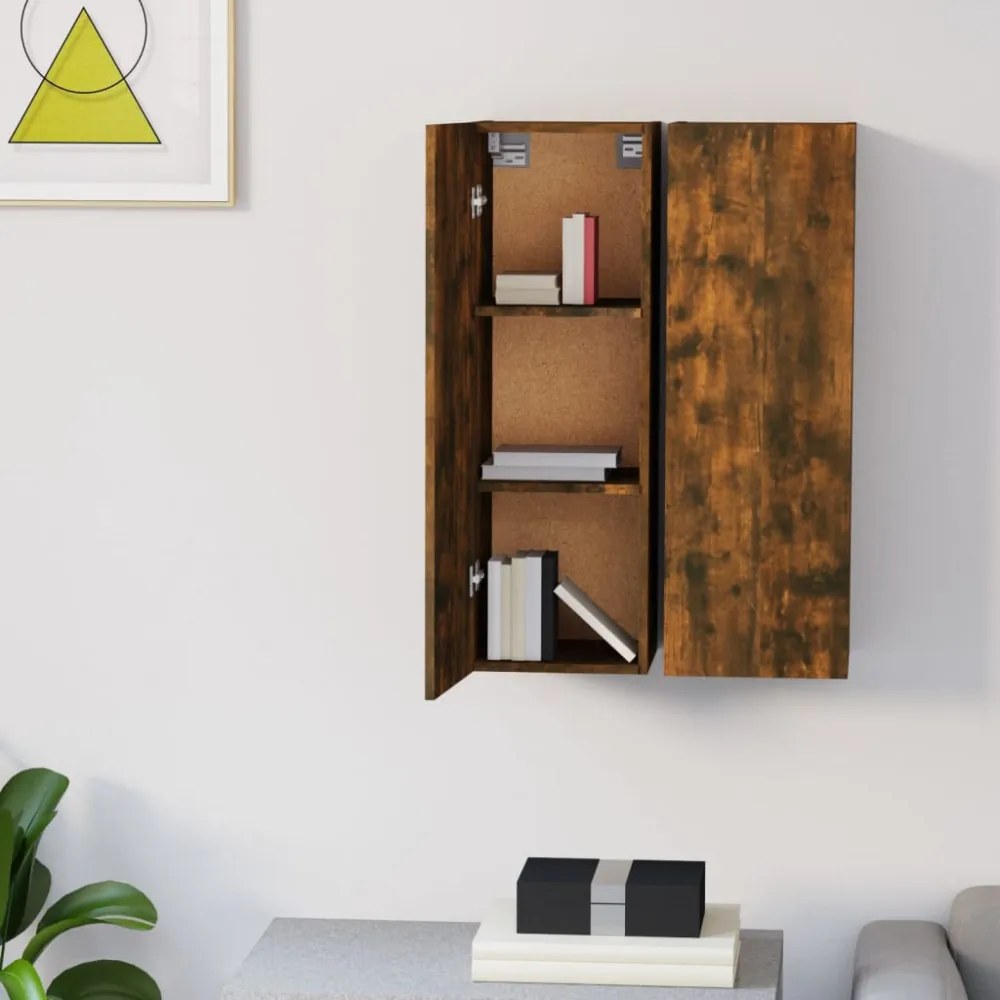 2 db füstös tölgy színű szerelt fa TV-szekrény 30,5x30x90 cm