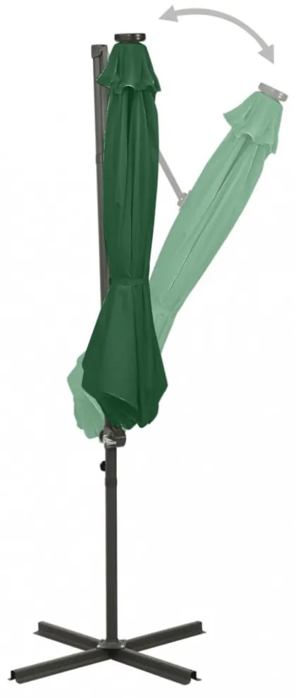 zöld konzolos napernyő rúddal és LED-fényekkel 300 cm