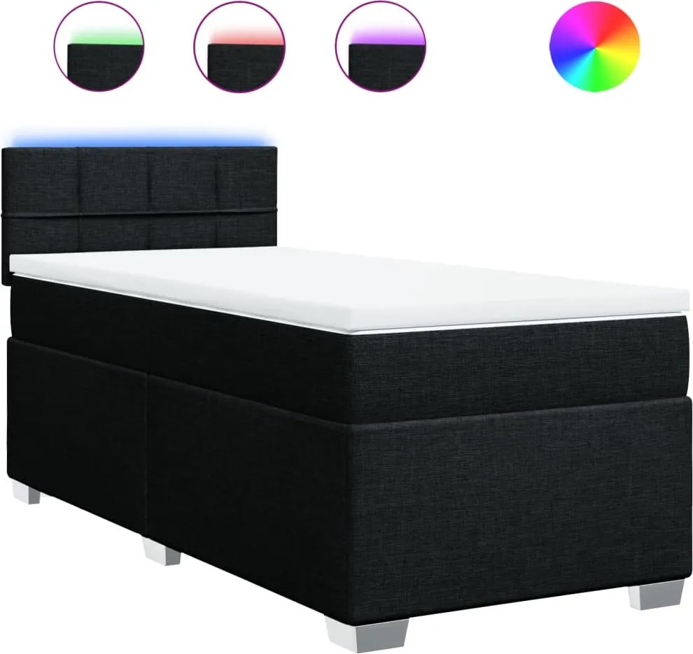 vidaXL fekete szövet rugós ágy matraccal 80 x 200 cm