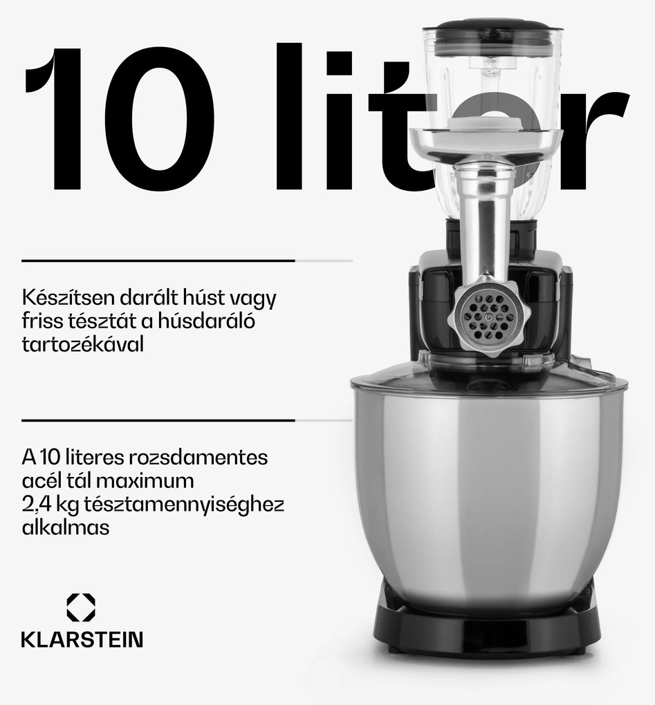 Klarstein Renata Rossa, konyhai robotgép, 3 az 1-ben 2000 W/2,7 PS, 10 L, rozsdamentes acél, BPA-mentes