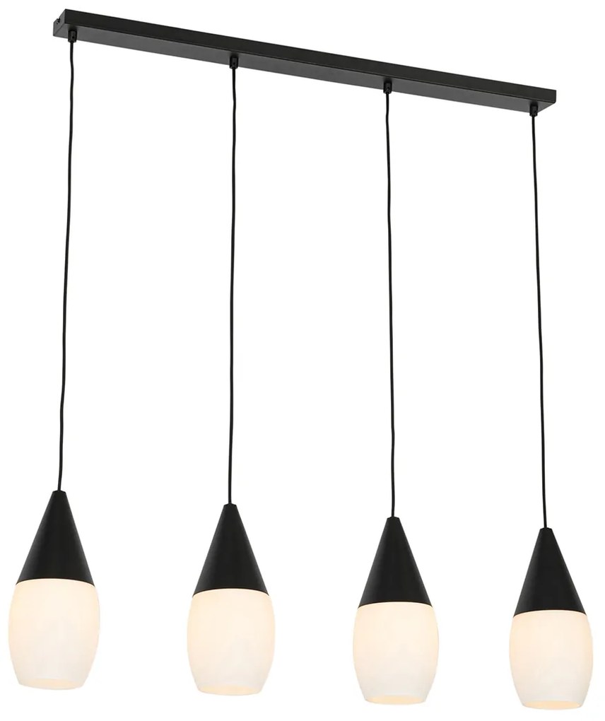 Modern fekete lógólámpa opál üveggel 4-lámpás - Drop