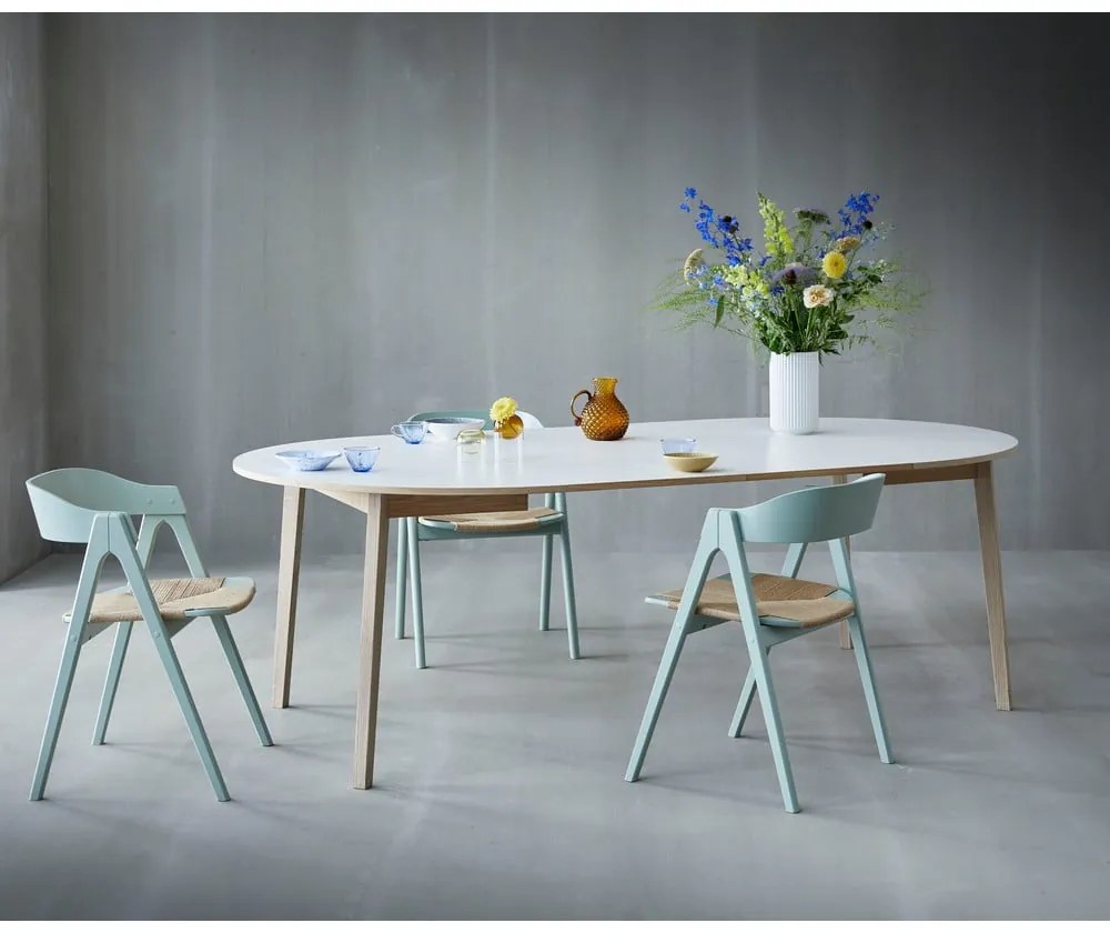 Kerek bővíthető étkezőasztal fehér asztallappal és hosszabbító asztallappal ø 130 cm Single – Hammel Furniture