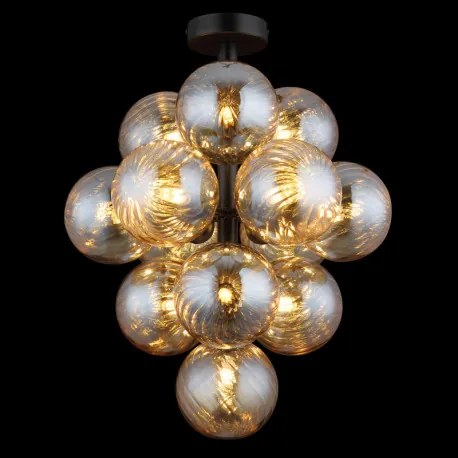 Globo 56146D Mennyezeti lámpa, fém matt fekete, borostyánszínű üveggolyók, ø: 395mm, M: 500mm, 13x G9 LED 4W 230V izzók nélkül