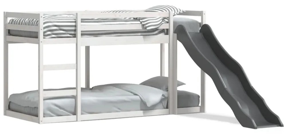 fehér tömör fenyő emeletes ágy csúszdával és létrával 80x200 cm