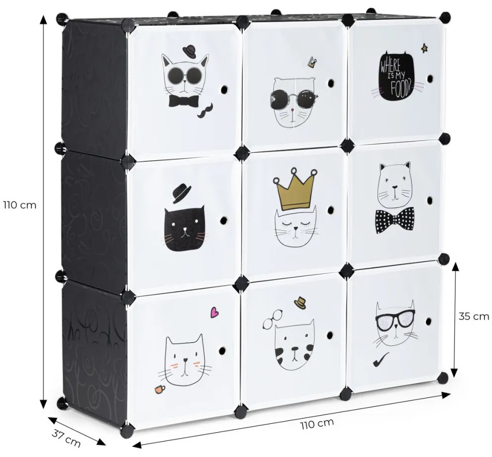 Macskás játéktároló szekrény, grafit színű 110x37x110 cm