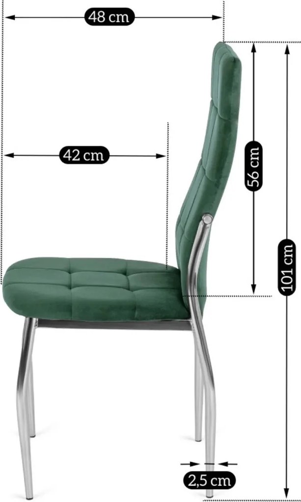 Szék zöld színben, bársony kárpittal. MOLLY