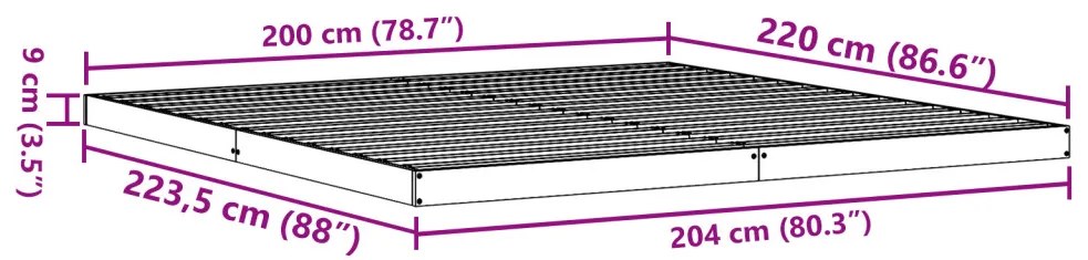 Padlóágykeret 200x220 cm Tömör Fenyő