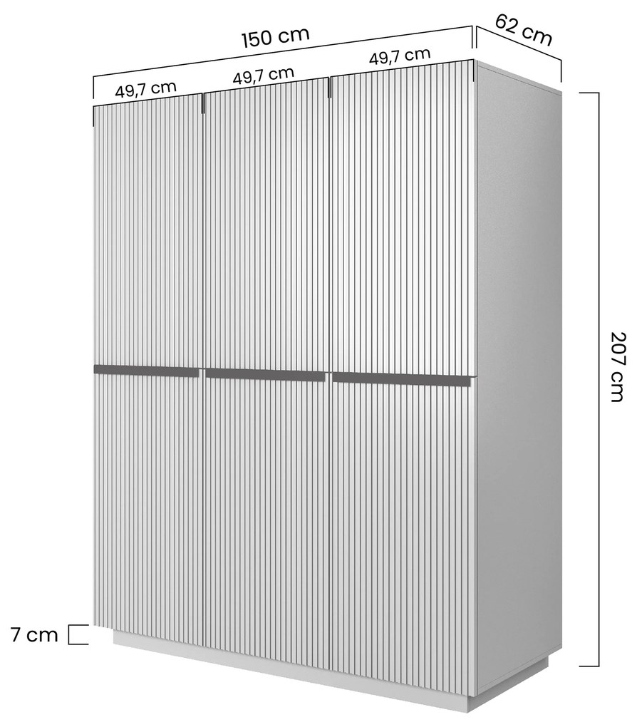 Nicole szekrény 150 cm - Matt fehér / fekete fogantyúkkal