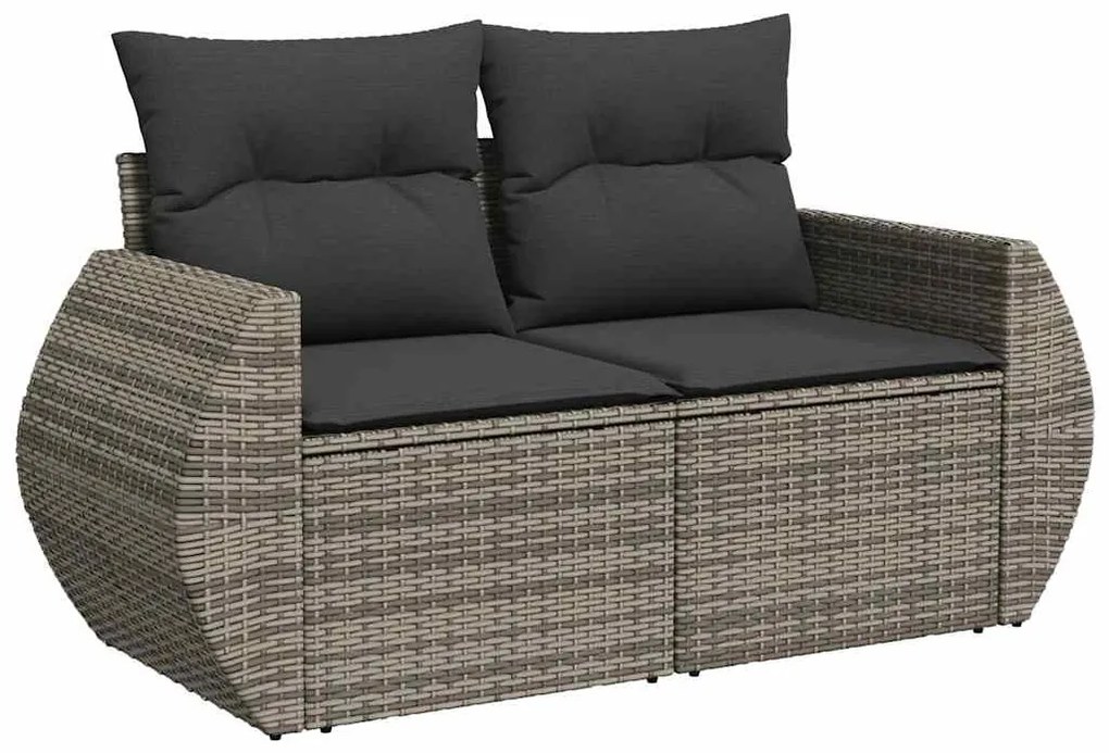8 részes szürke polyrattan akácfa kerti ülőgarnitúra párnákkal