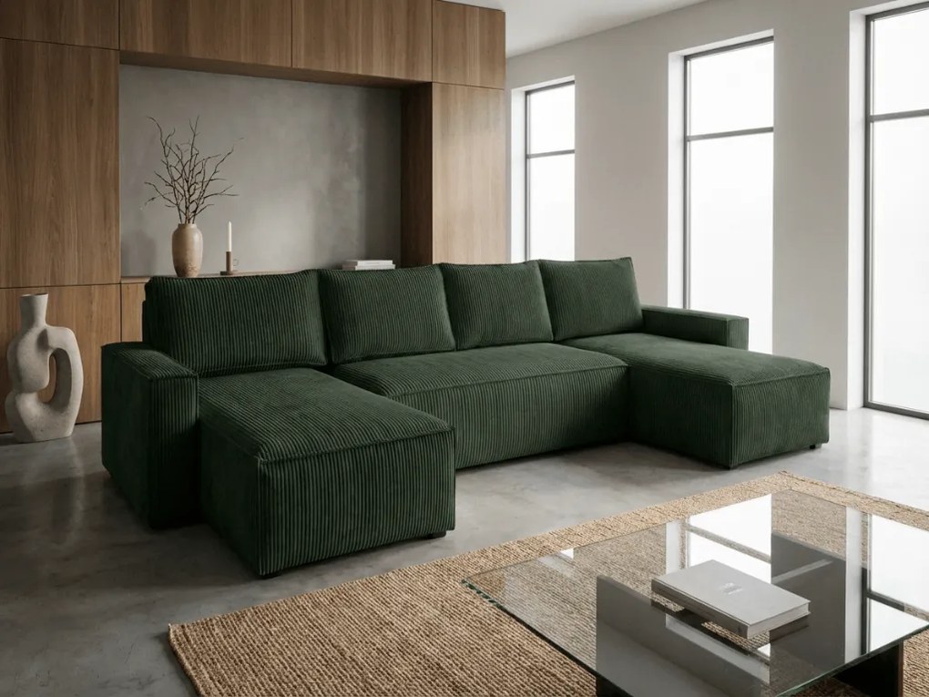 AKCIÓ Sötétzöld U-alakú ülőgarnitúra SMART COSARO 295x140 cm II. osztály