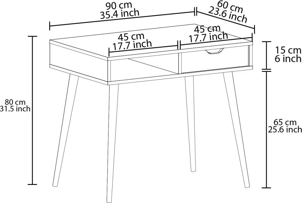 Offer íróasztal, fehér-fa, 90 cm