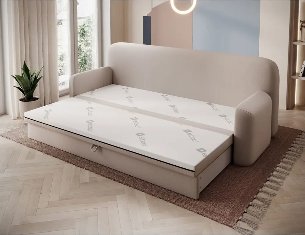 Bézs bársony kinyitható-tárolóhelyes kanapé 236 cm Elioss – ELTAP