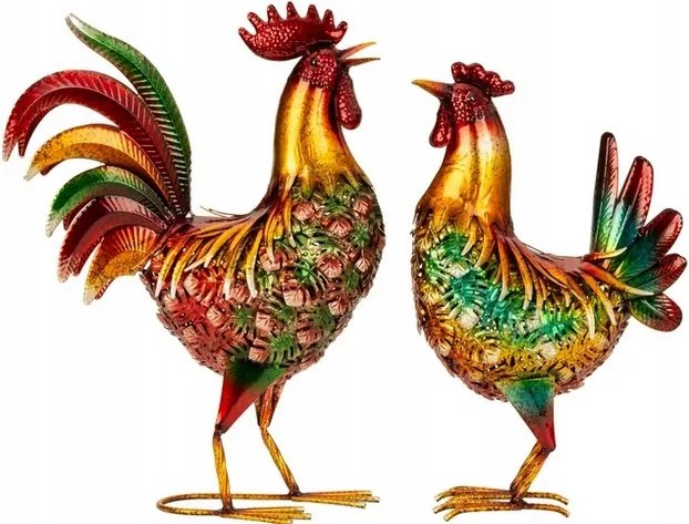 Kakas Tyúkkal Díszek a ház kertjébe fém
