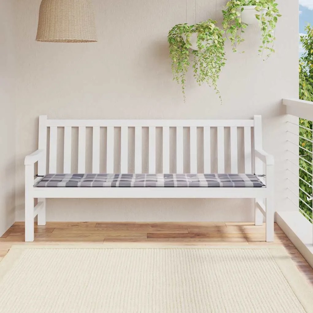 szürke kockás oxford szövet kerti padpárna 180x50x4 cm