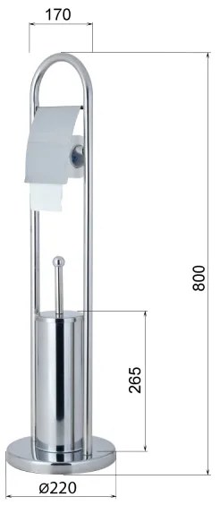 Aqualine - SAMBA álló WC-kefe WC-papírtartóval, 80x22 cm, fényes króm