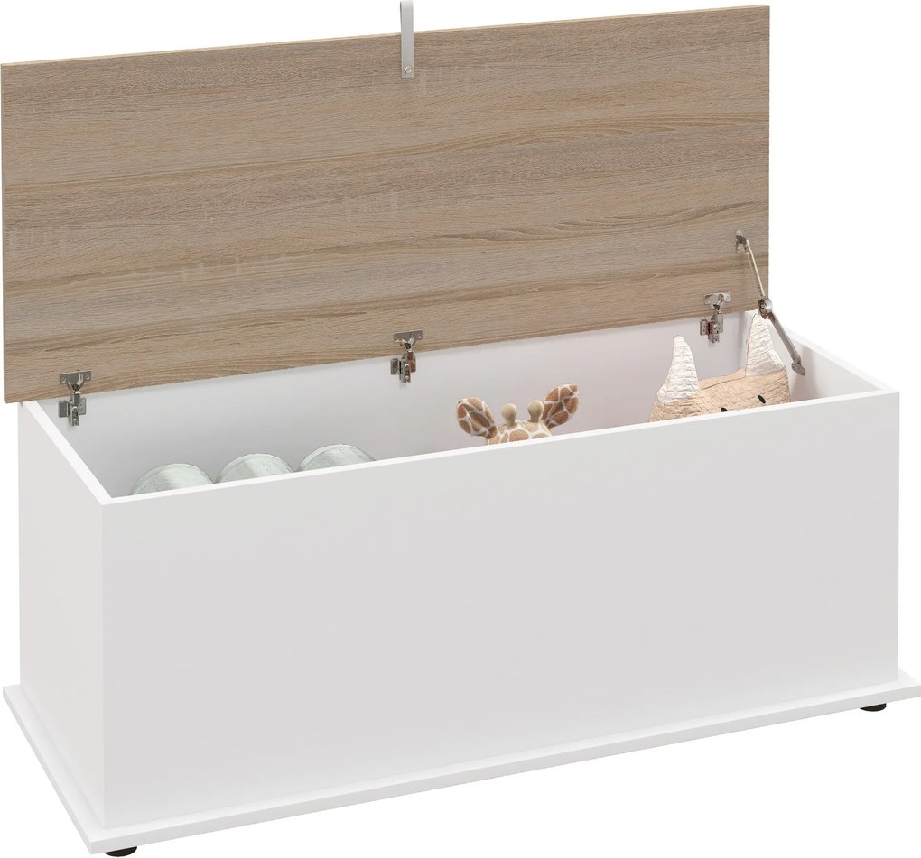 HOMCOM Fa Tároló Ládika Fedéllel, Max Teherbírás 120 kg, Hálószobába és Nappaliba, 100x40x40 cm Természetes és Fehér | Aosom