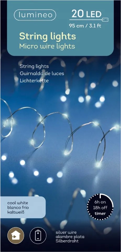 Lámpák Micro 20 LED-es beltéri karácsonyfa drót Hideg fehér 95cm