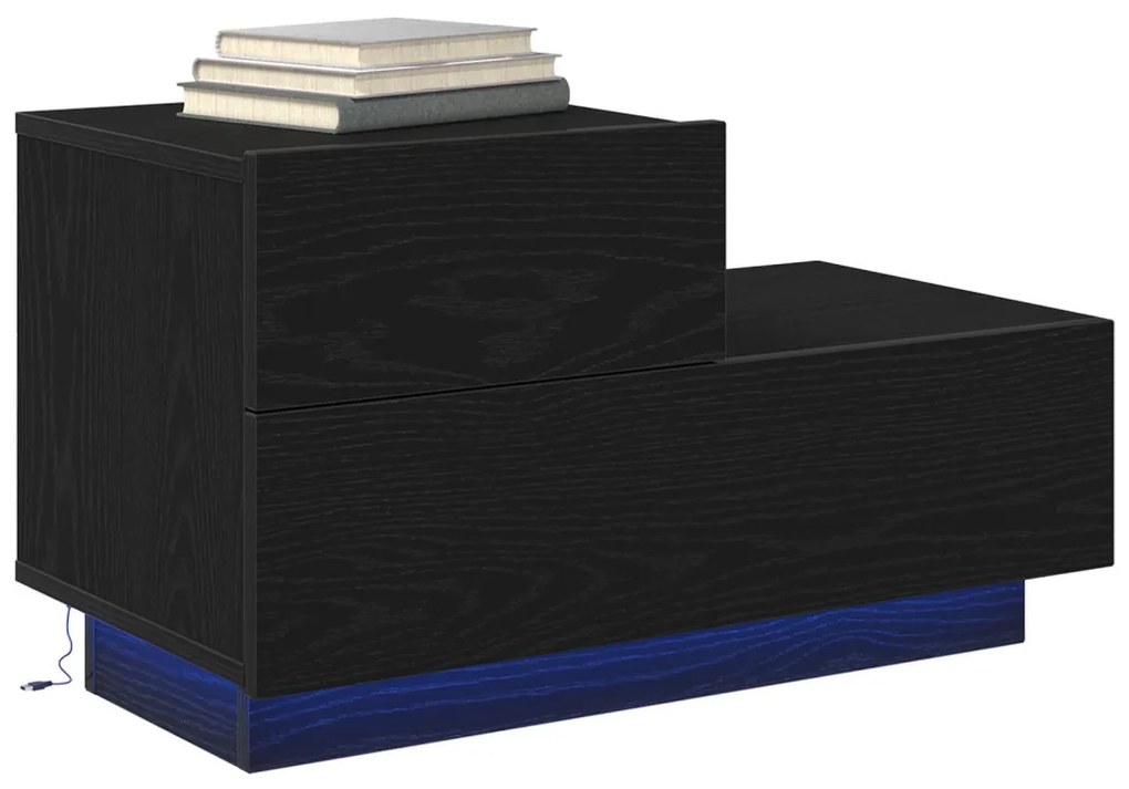 éjjeli szekrény LED világítással fekete tölgy 70 x 36 x 40.5 cm